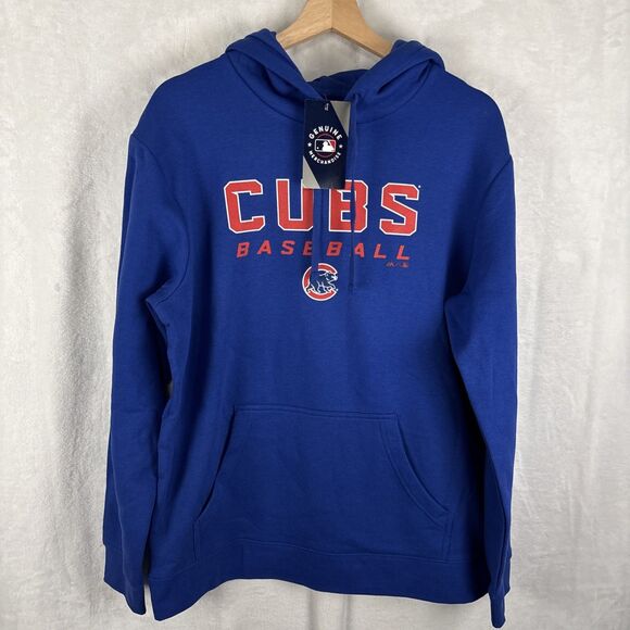 Majestic MLB Chicago Cubs Blue Fleece Hoodie Sz Large Men’s NWT Baseball - Picture 1 of 5